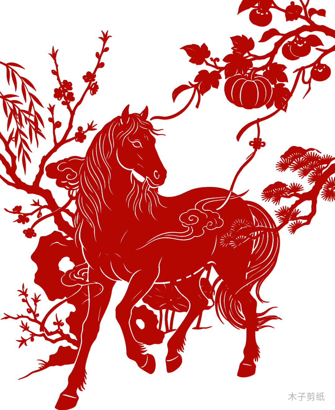 迎世界马年，赏红马剪纸作品